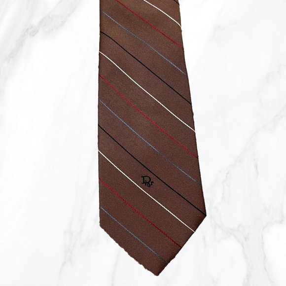 Vintage Christian Dior Brown Pin Striped Tie, OS - Picture 2 of 3